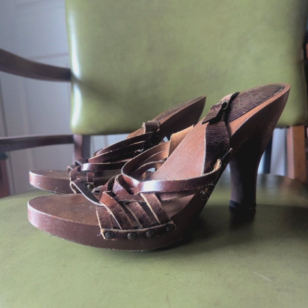 Vintage MIA Wooden Slingback Strappy Heels 9M
